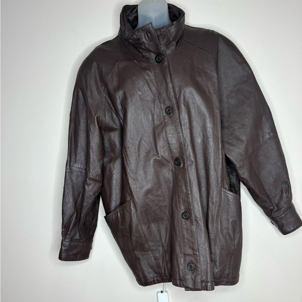 Jacqueline Ferrar Brown Leather Oversized Bomber Jacket Vintage 90s Retro 2X